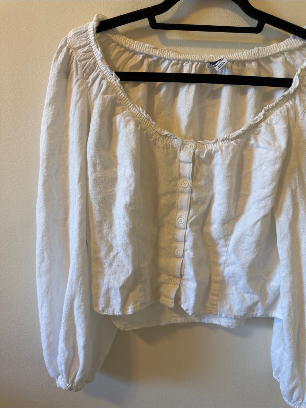 Old Navy White Button-Front Peasant Blouse